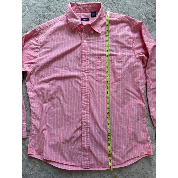 Izod Men’s Button Down Shirt L Pink White Stripe Cotton Long Sleeve Preppy - Picture 6 of 6